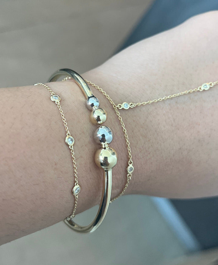 14K Gold Ball Bangle two tones