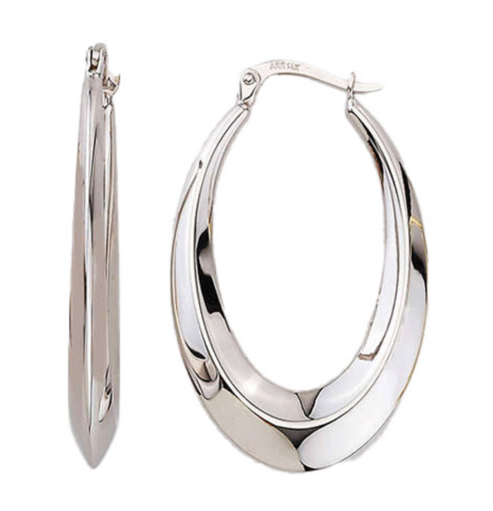 14K White Gold Ovaladas Bold Hoops Argollas Earrings