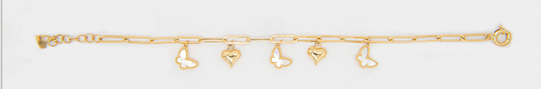 Paper clip colgantes mariposas y corazón Bracelet 14K