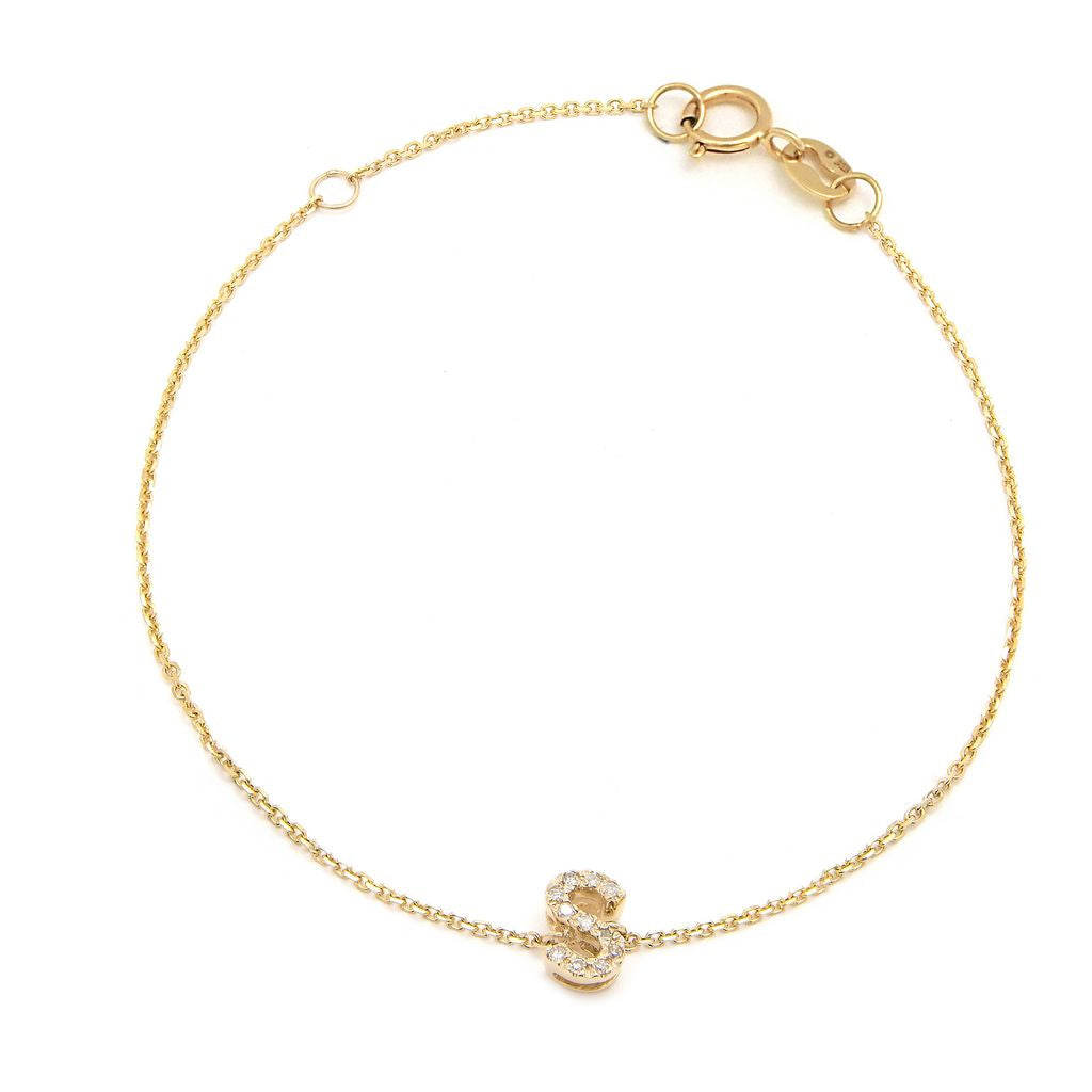 14K Initial Single Prong Diamond Bracelet