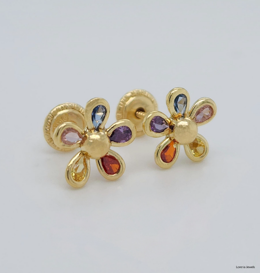 18K Multicolor Flower Earrings