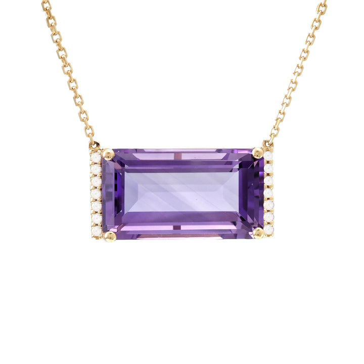 14K Baguette Prong Diamond Amethyst Necklac