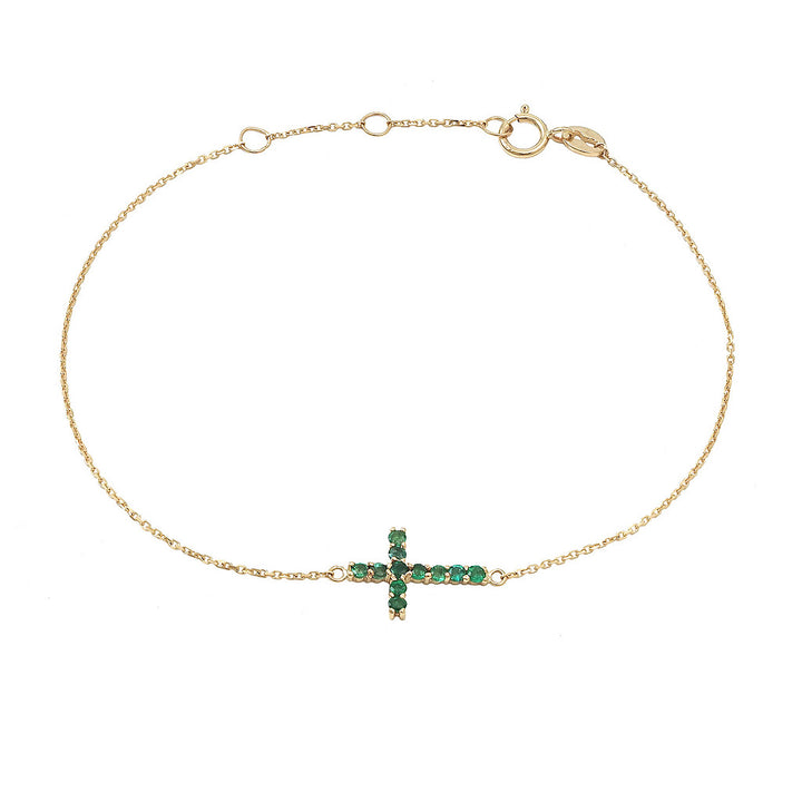 14K Yellow Gold Cross Round Prong Bracelet