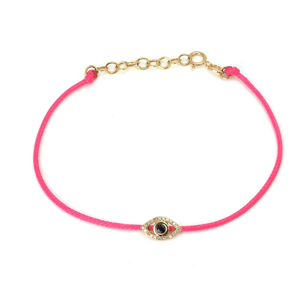 Yellow Gold Evil Eye Round Bezel Diamond cordon Bracelet