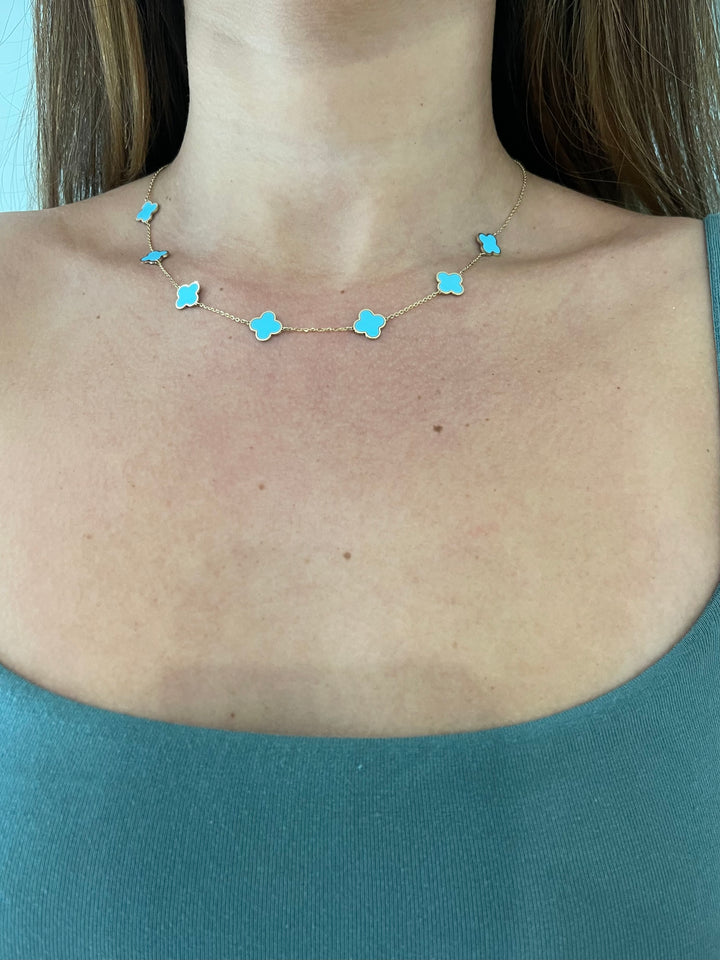 14k Gold Turquoise Necklace (7 Trebol)