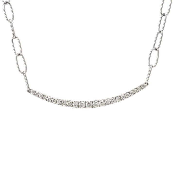 14K White Gold Round Prong Diamond Paper Clip Necklace