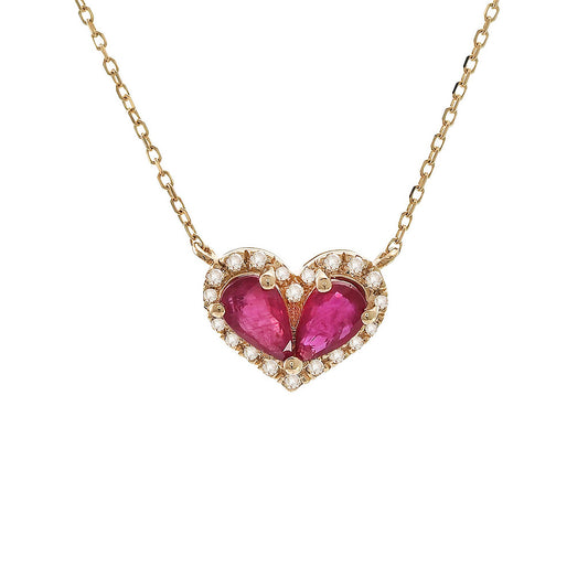 Diamond + Ruby Heart Shape Necklace