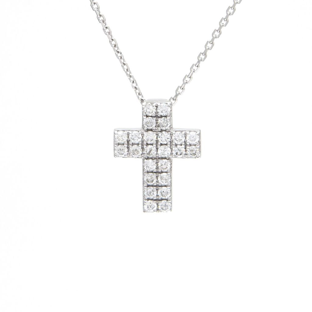 14K Yellow Gold Cross Round Micro Pave Diamond Necklace