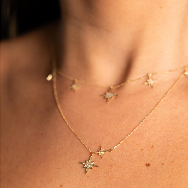 14K Micro Pave Diamond Destellos Necklace (Star Burst)