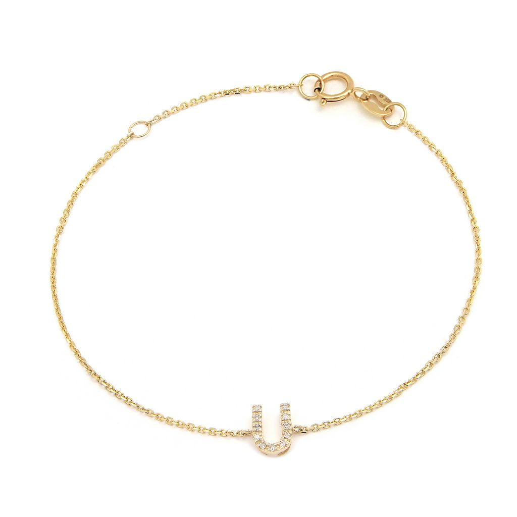 14K Initial Single Prong Diamond Bracelet