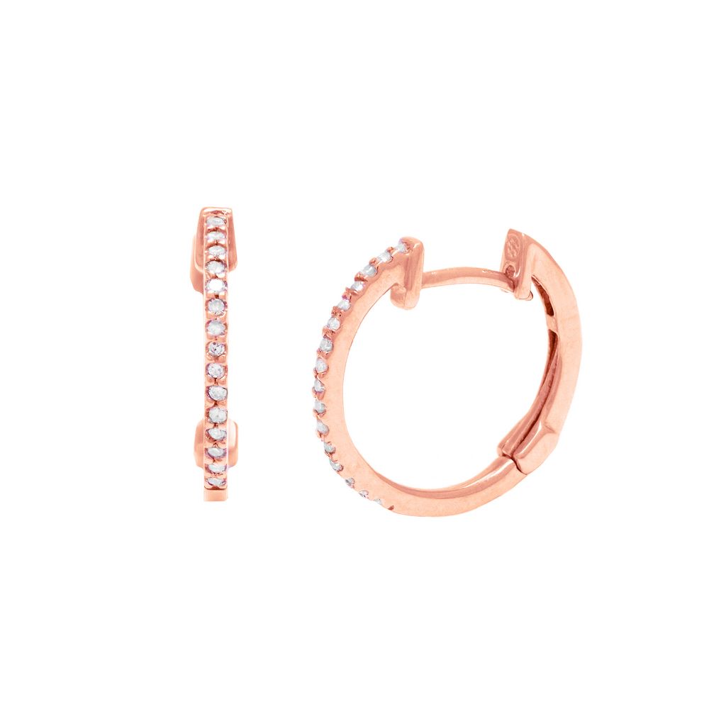 14K Rose Gold Hoop Round Prong Diamond Earrings