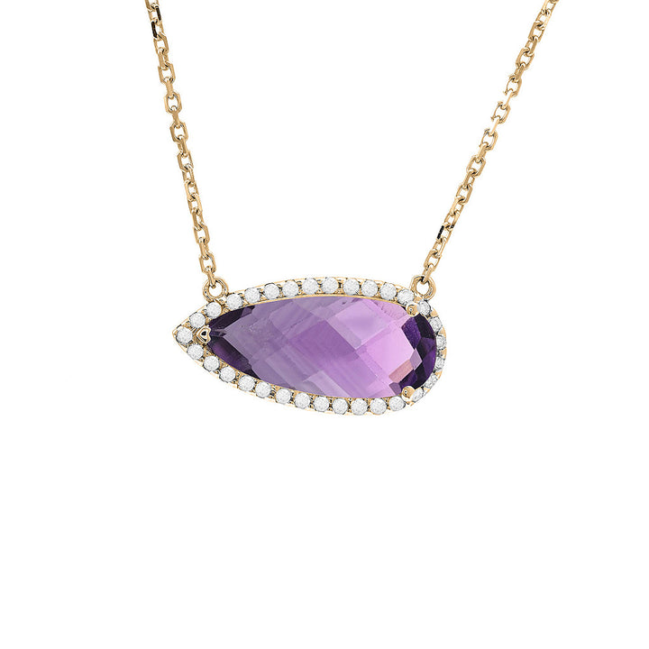 14K Yellow Gold Prong Amethyst Necklace