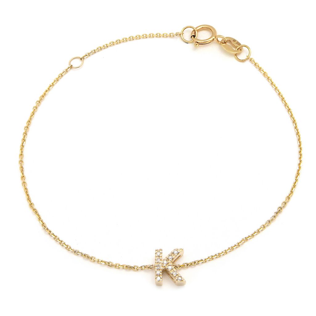 14K Initial Single Prong Diamond Bracelet