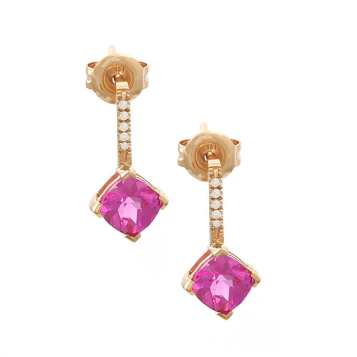 14K Yellow Gold Cushion Prong Pink Quartz Earring