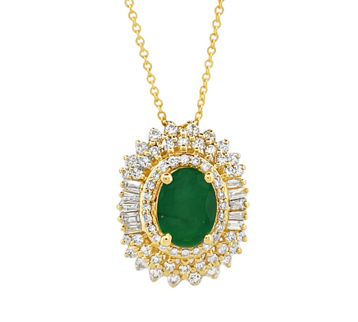 14K yellow gold 0.55 ct Emerald 1.25 ct  Necklace