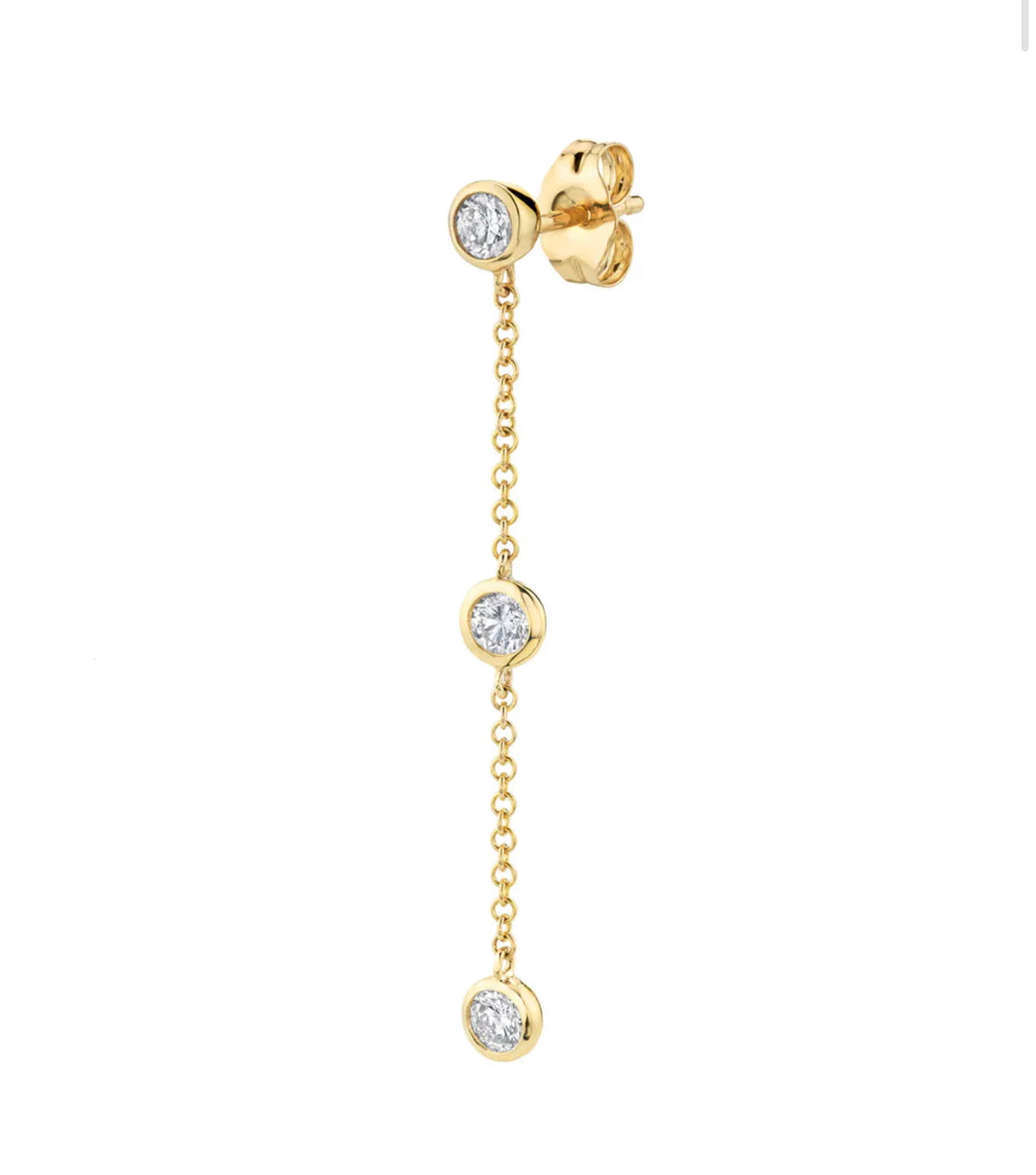 Bezel CZ Chain Earrings (Par)