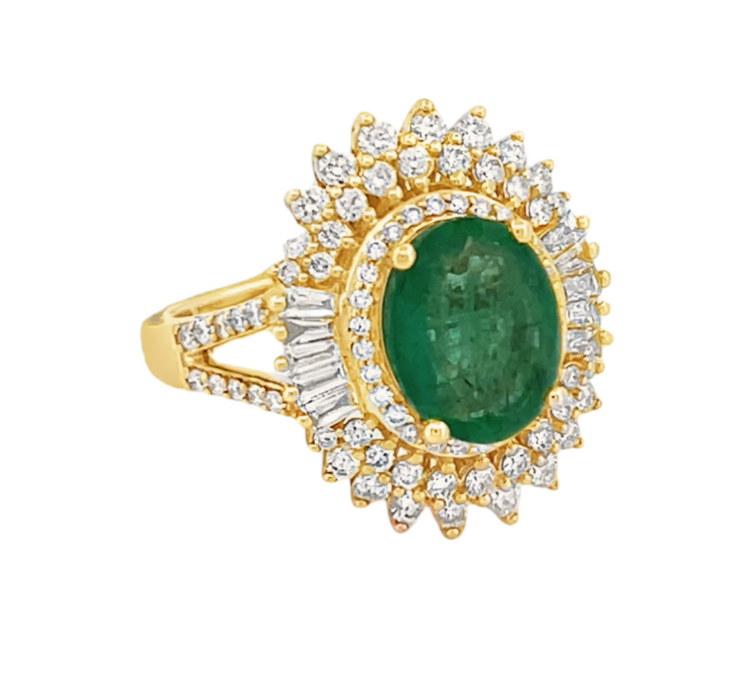 14K 1.00 CT Diamonds + Emerald 2.85 Ct Princess Diana Inspired Ring