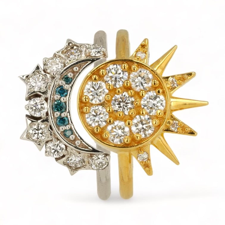 14K Gold Sun and Moon Diamond Ring