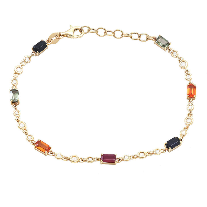 14K Retangular Prong Multi-Gem Bracelet