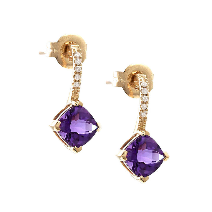 14K Yellow Gold Cushion Prong Amethyst Earring