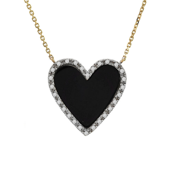 14K Diamond Heart With Onyx Necklace