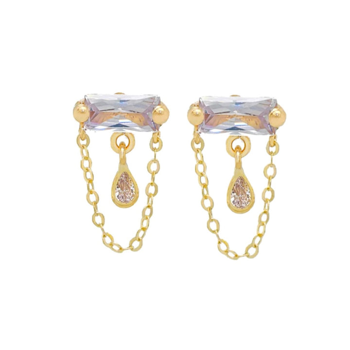 14k Square Stone Chain Earrings