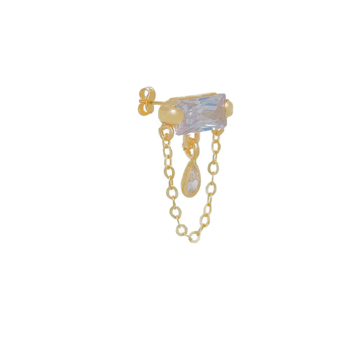 14k Square Stone Chain Earrings