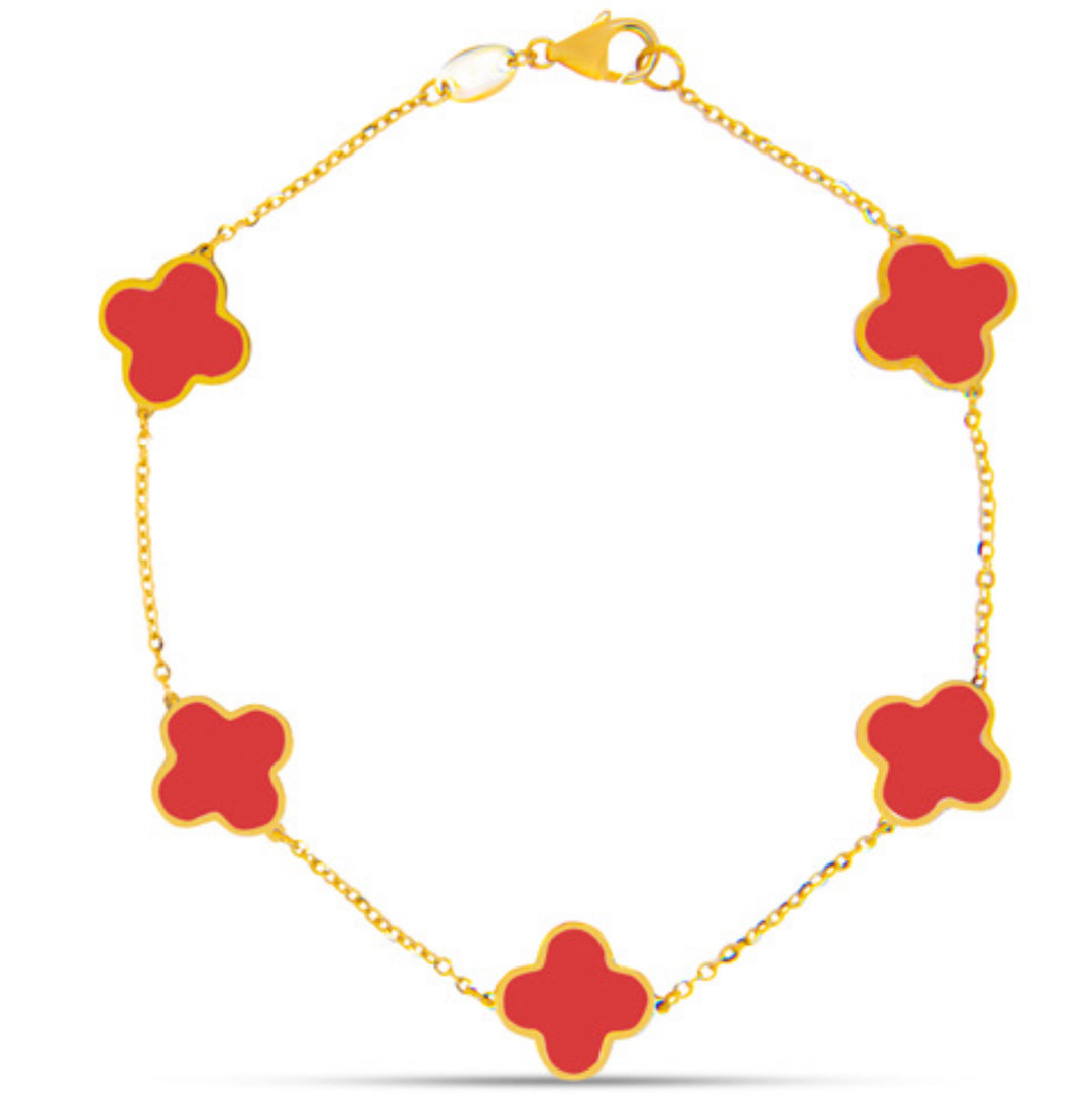 14k Gold Coral Trebol Bracelet