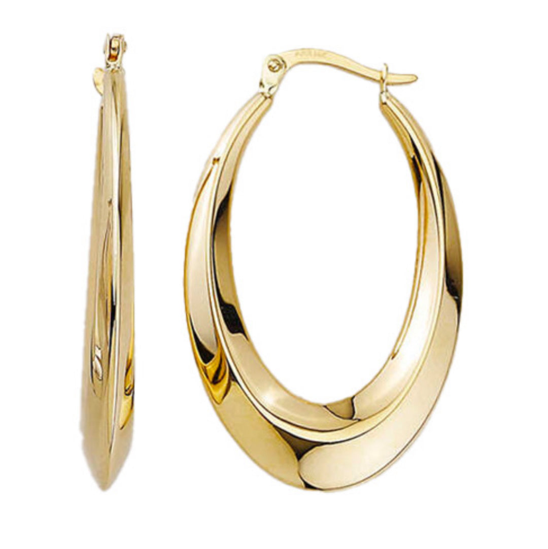 14K Yellow Gold Ovaladas Bold Hoops Argollas Earrings