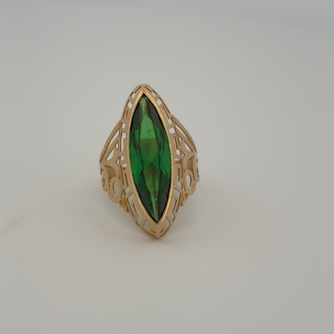 14k Gold Green Almond Large Stone Ring