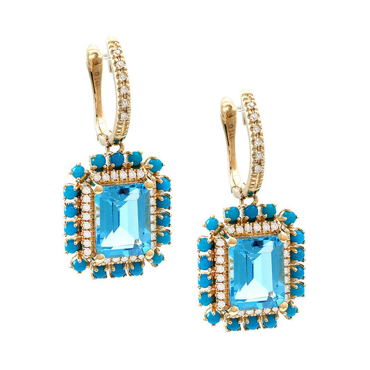 Blue Topaz , Turquesa And Diamond Earring
