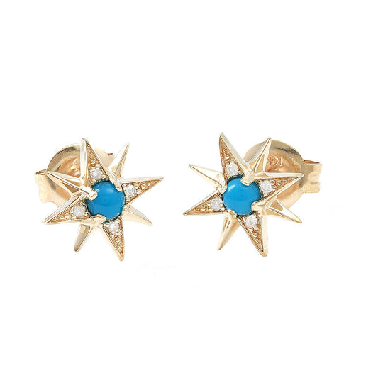 14K Diamond & Turquesa Destellos (Star Burst )Earring