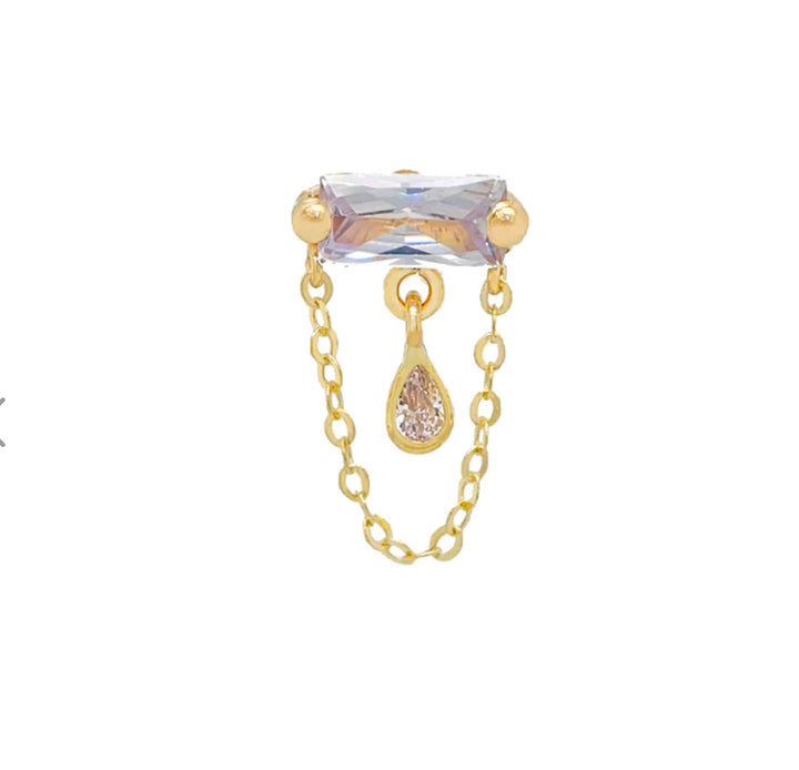 14k Square Stone Chain Earrings