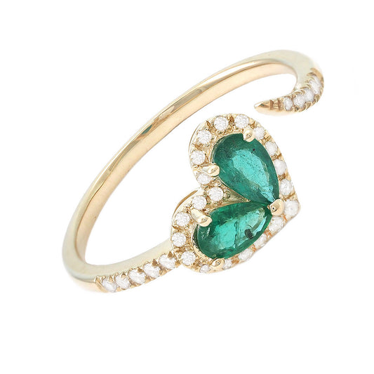 Diamond + Emerald Heart Shape Ring