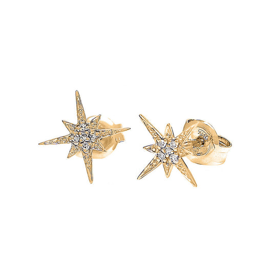 14K Micro Pave Diamond Destellos Earring (Star burst)