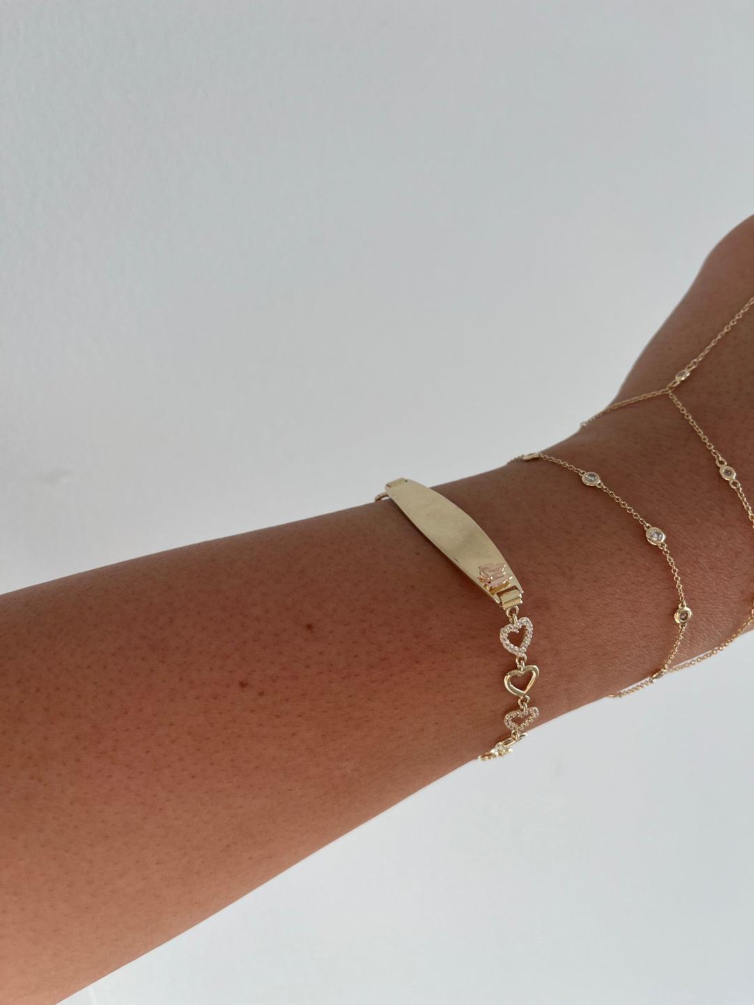 ID Bracelet + Corazones 14K