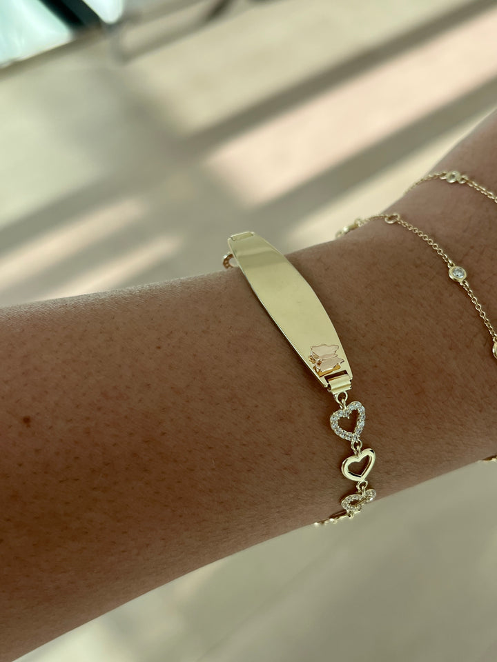 ID Bracelet + Corazones 14K