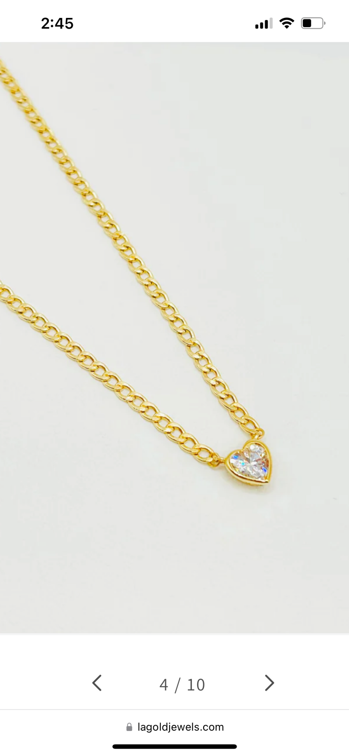 Corazon Cz Fancy CZ Heart and Cuban link Necklace