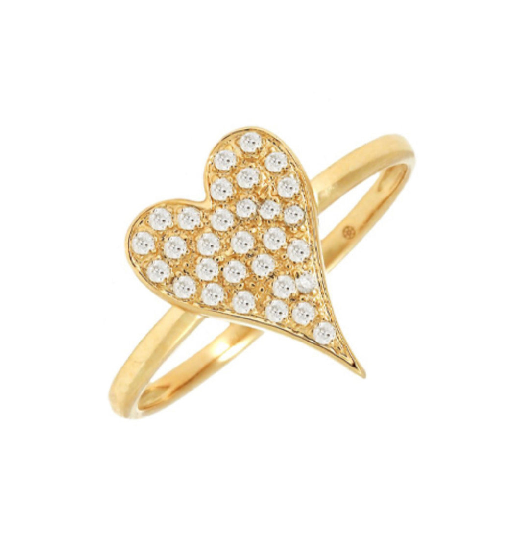 14K Heart Diamond Gold Corazón Ring