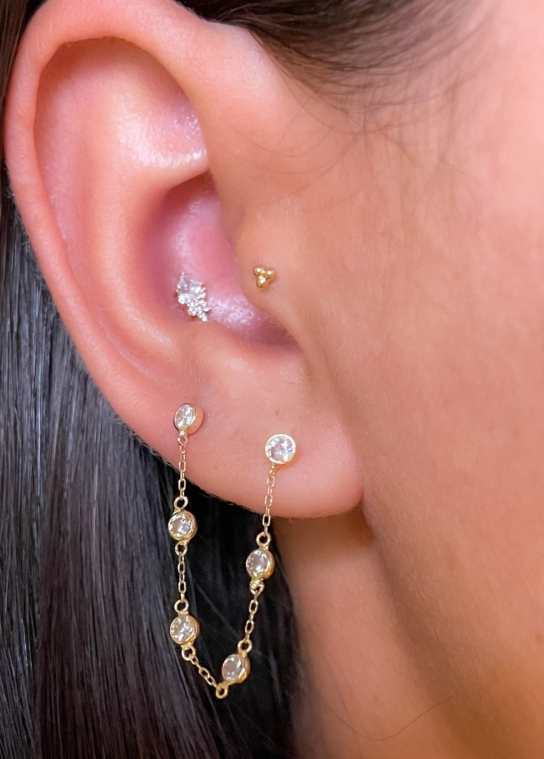 Fancy CZ Hanging Chain Earrings