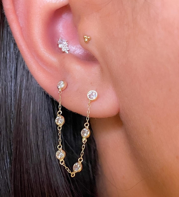 Fancy CZ Hanging Chain Earrings